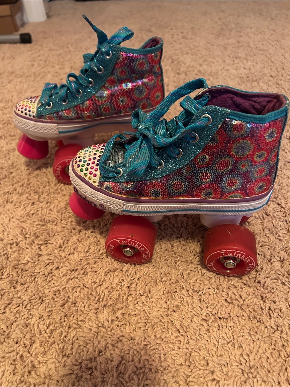 Skechers Glitter High-Top Roller Skates - Teal, Pink & Multi